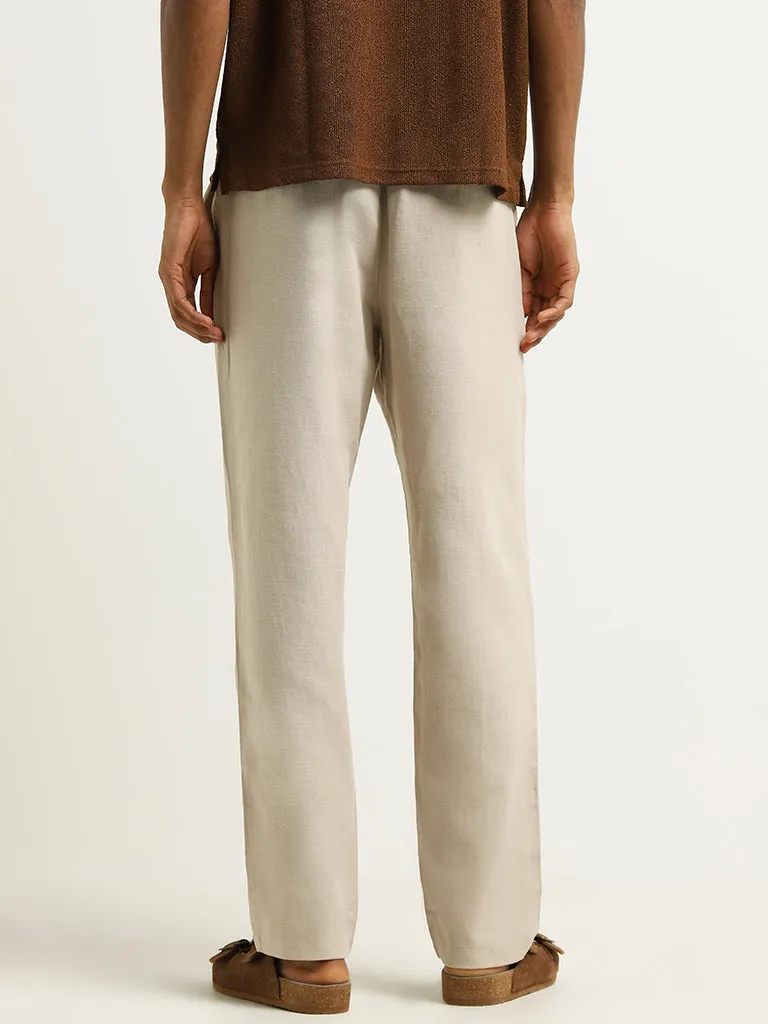 ETA Beige Mid Rise Cotton-Blend Relaxed Fit Trousers