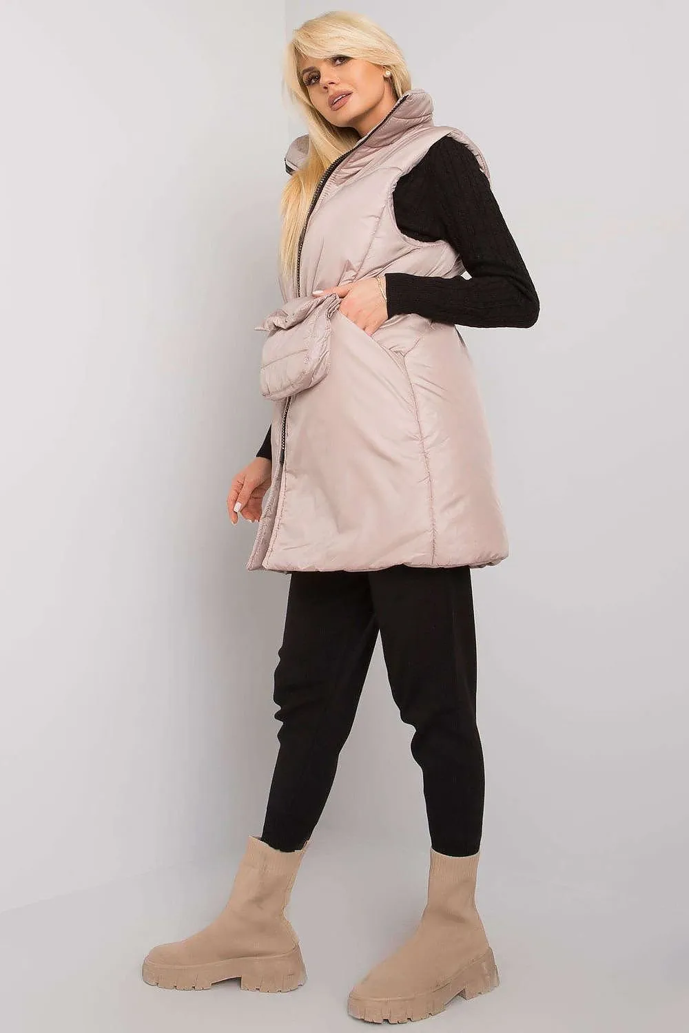 Ex Moda Long Puffer Vest With Fanny Pack