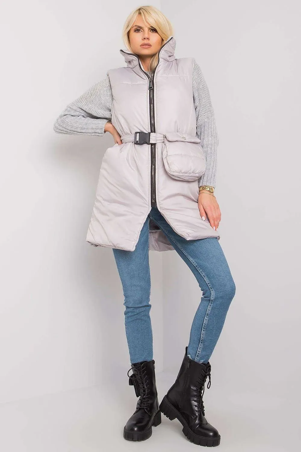 Ex Moda Long Puffer Vest With Fanny Pack