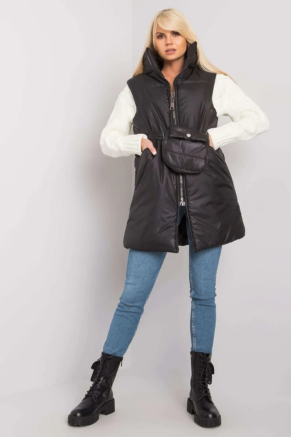 Ex Moda Long Puffer Vest With Fanny Pack