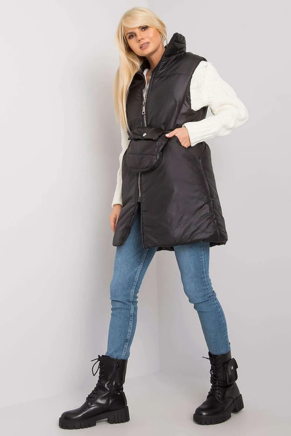 Ex Moda Long Puffer Vest With Fanny Pack