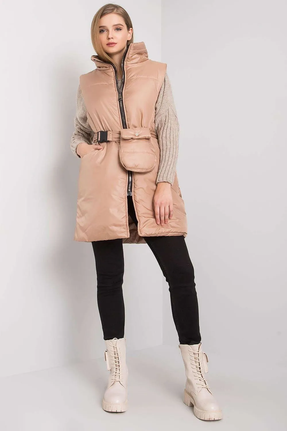 Ex Moda Long Puffer Vest With Fanny Pack