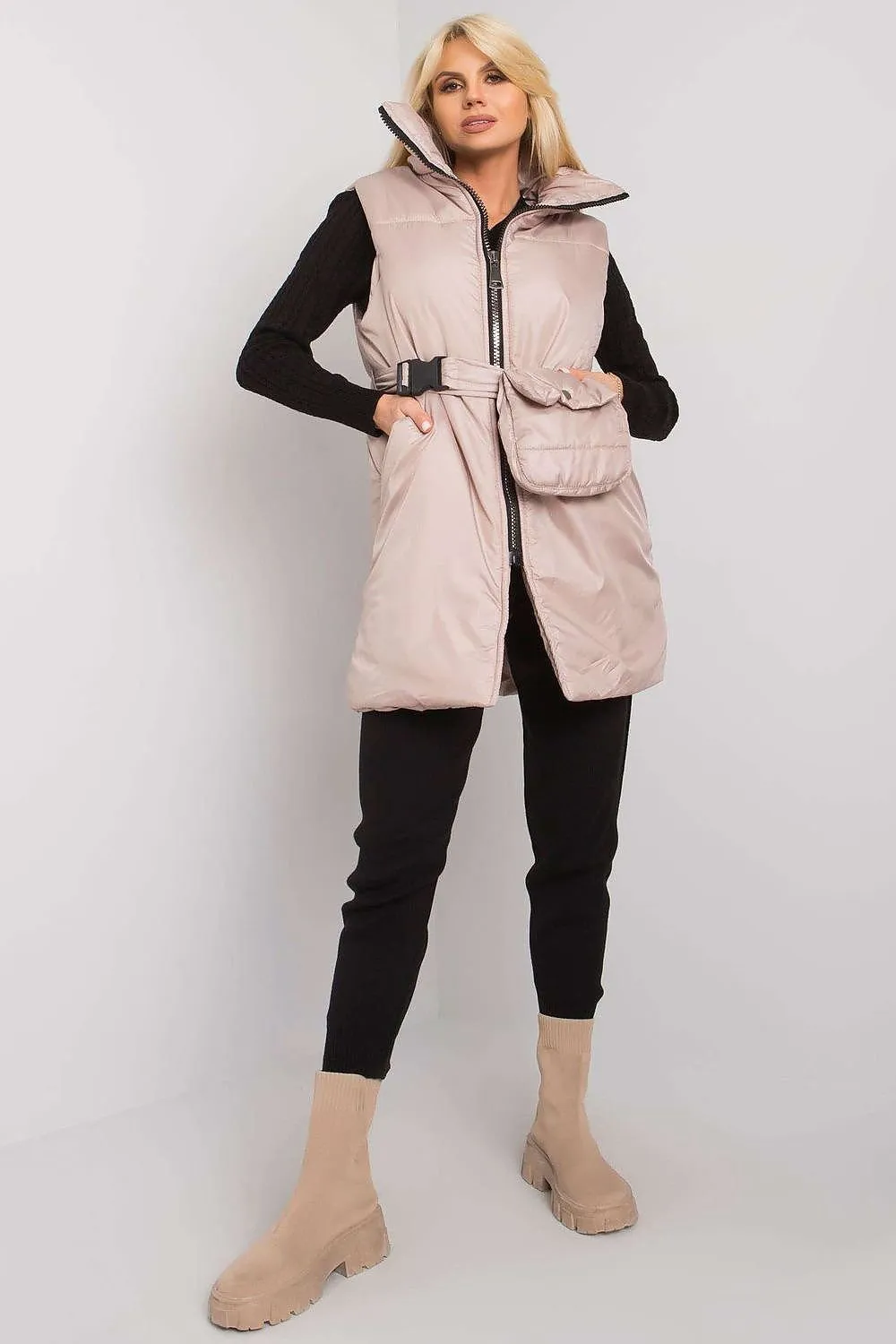 Ex Moda Long Puffer Vest With Fanny Pack