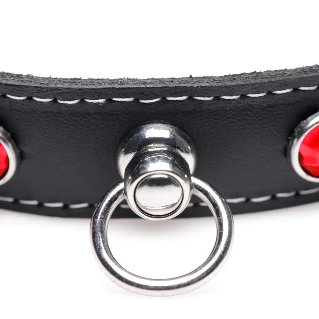 Fierce Vixen Leather Choker With Rhinestones - Red