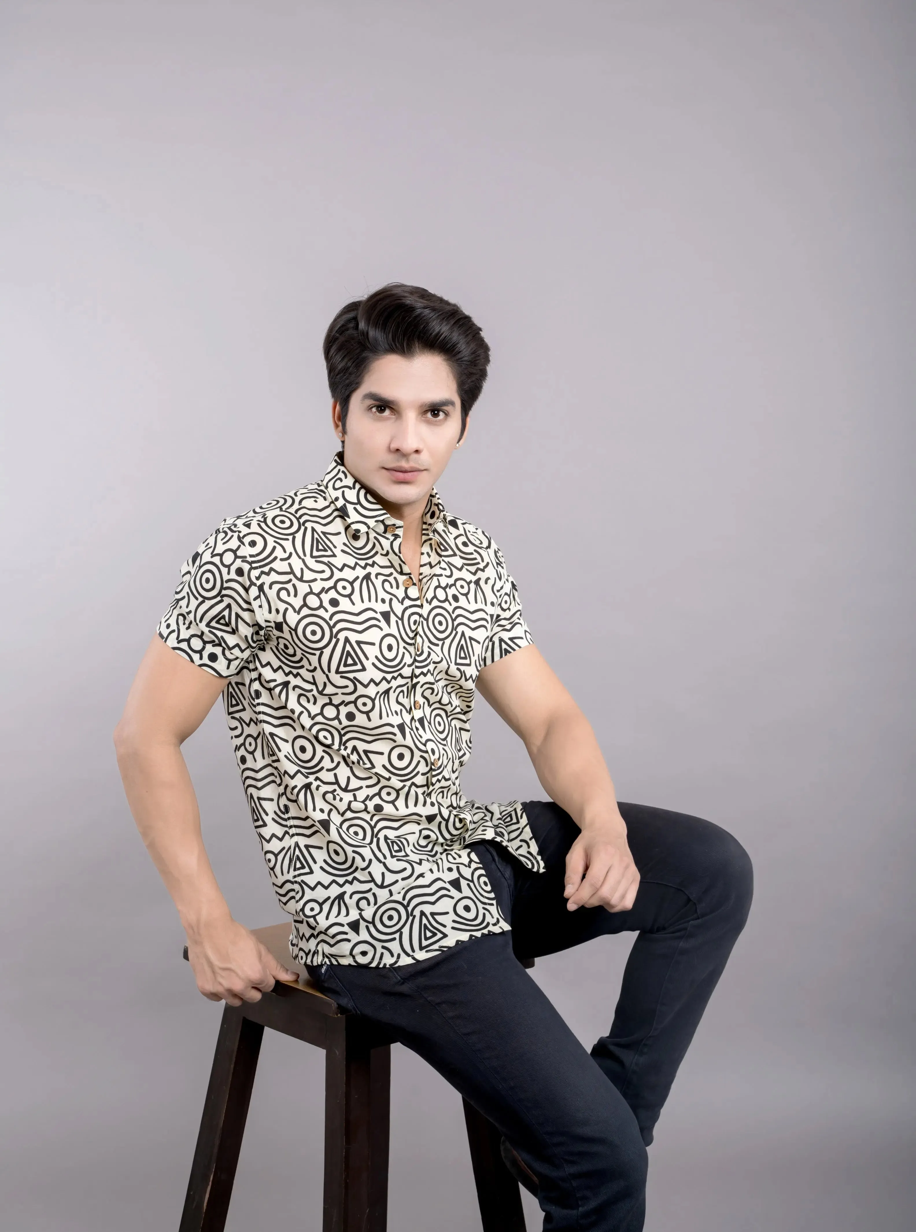 Firangi Yarn White HandBlock Printed Shirt For Men 100% Cotton