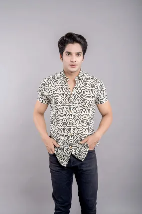 Firangi Yarn White HandBlock Printed Shirt For Men 100% Cotton