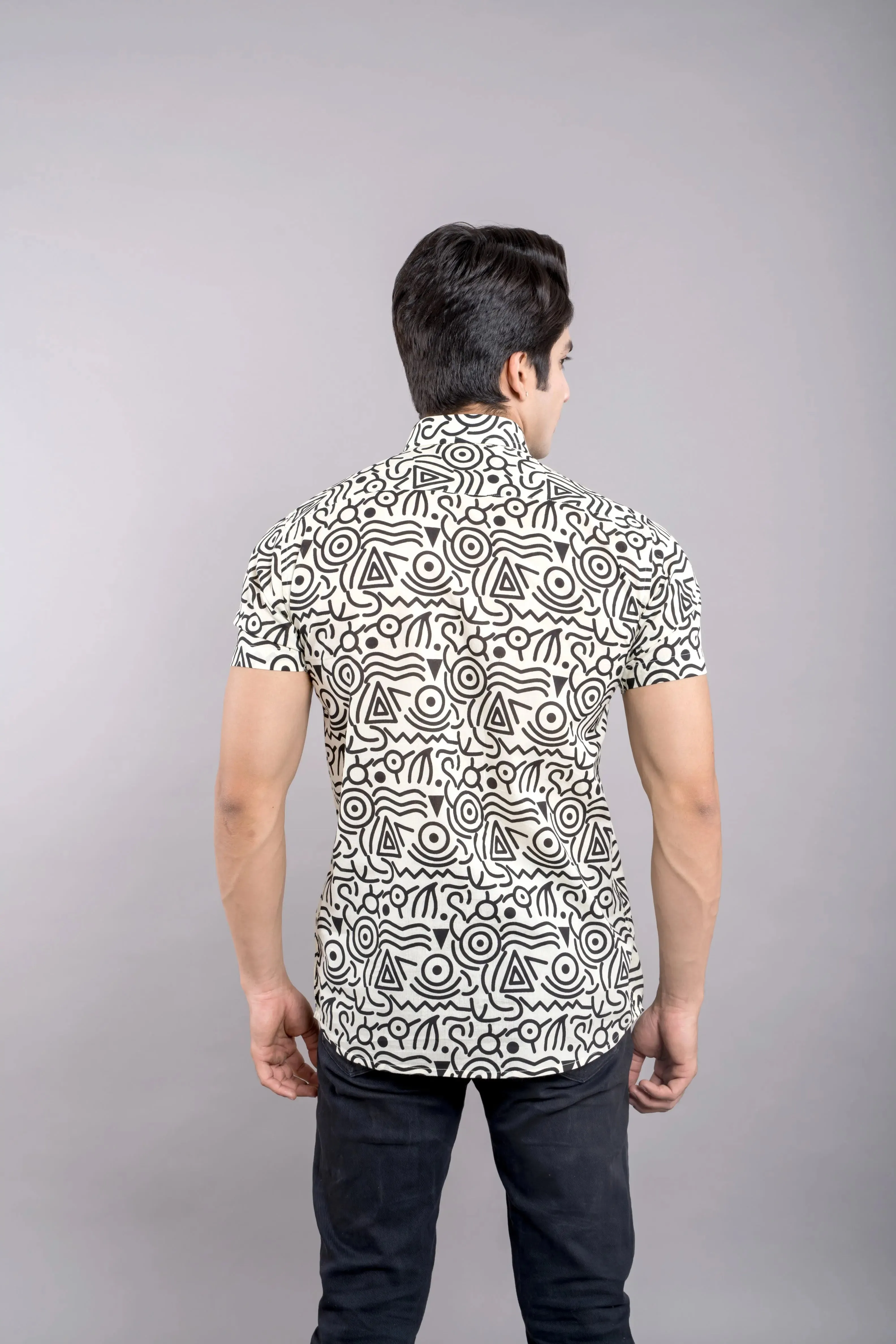 Firangi Yarn White HandBlock Printed Shirt For Men 100% Cotton