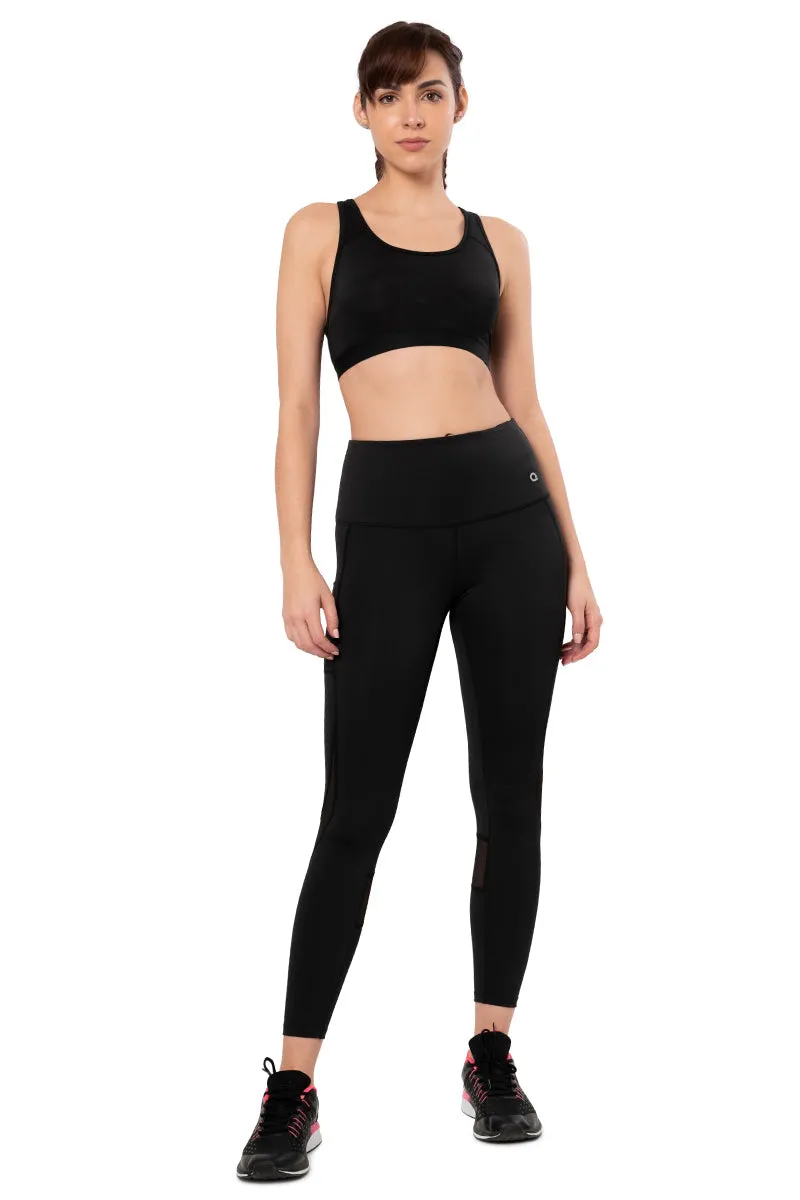 Flaunt Panelled High Rise Active Leggings - Jet Black