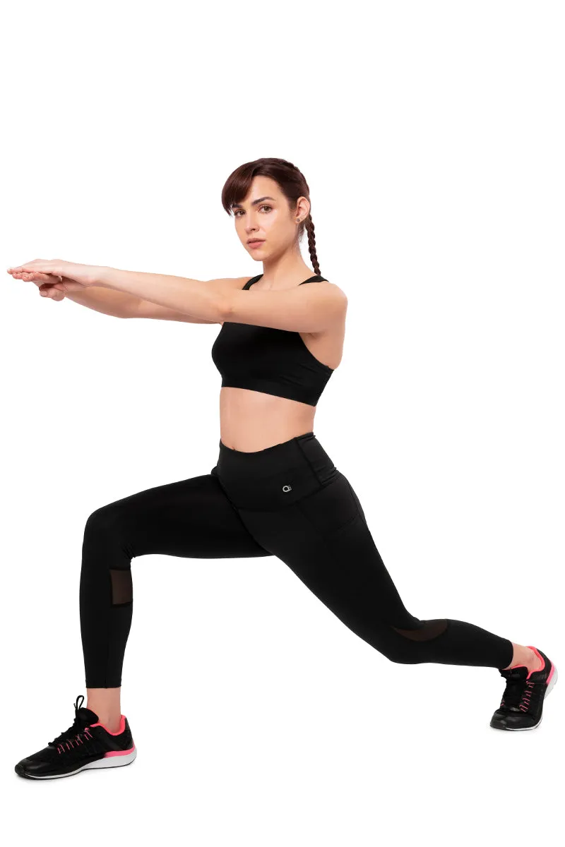 Flaunt Panelled High Rise Active Leggings - Jet Black