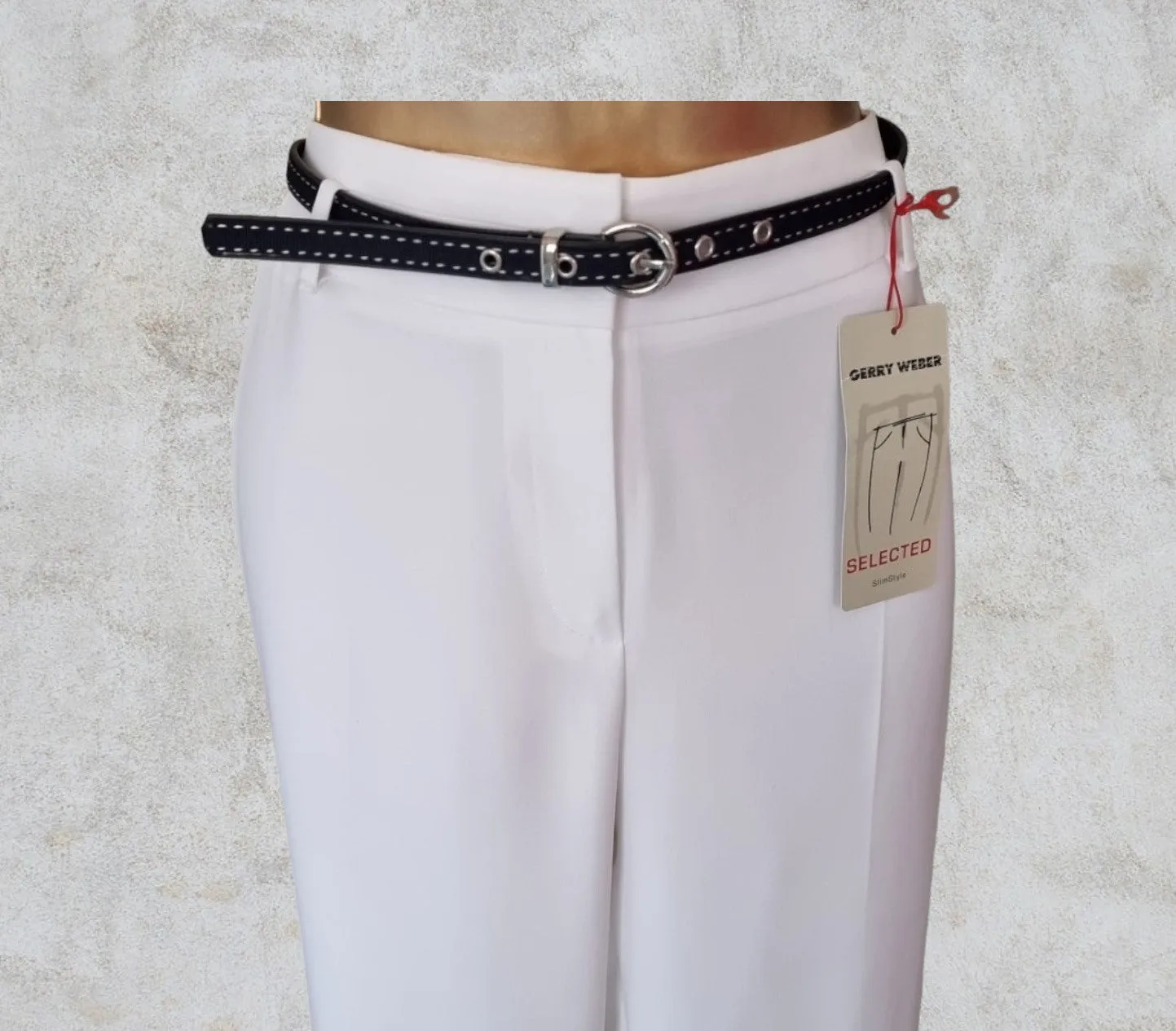 Gerry Weber Women’s White Lined Slim Style Summer Trousers UK14 US 10 EU 42 IT 45