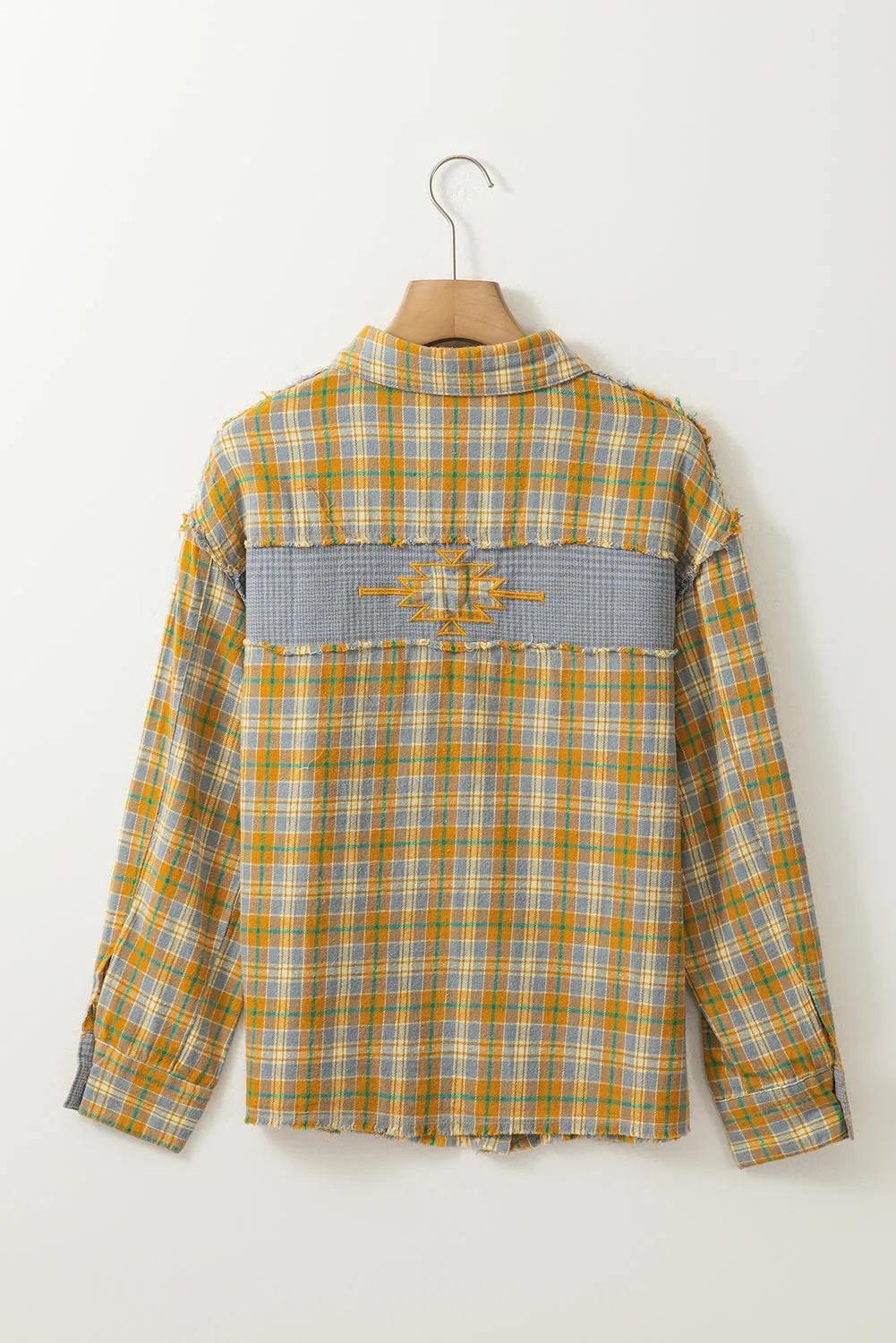 Ginger Plaid Embroidery Patch Button-Down Shacket