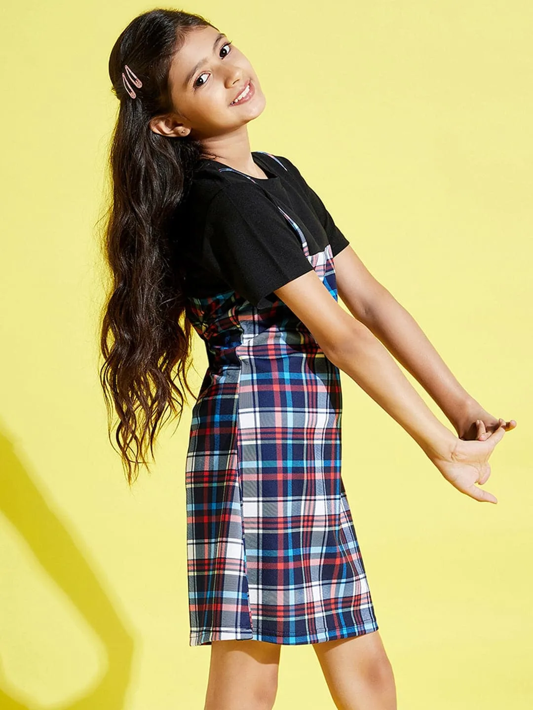 Girls Blue & Red Check Print A-Line Dress