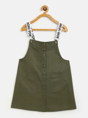 Girls Olive Twill Pinafore Dress