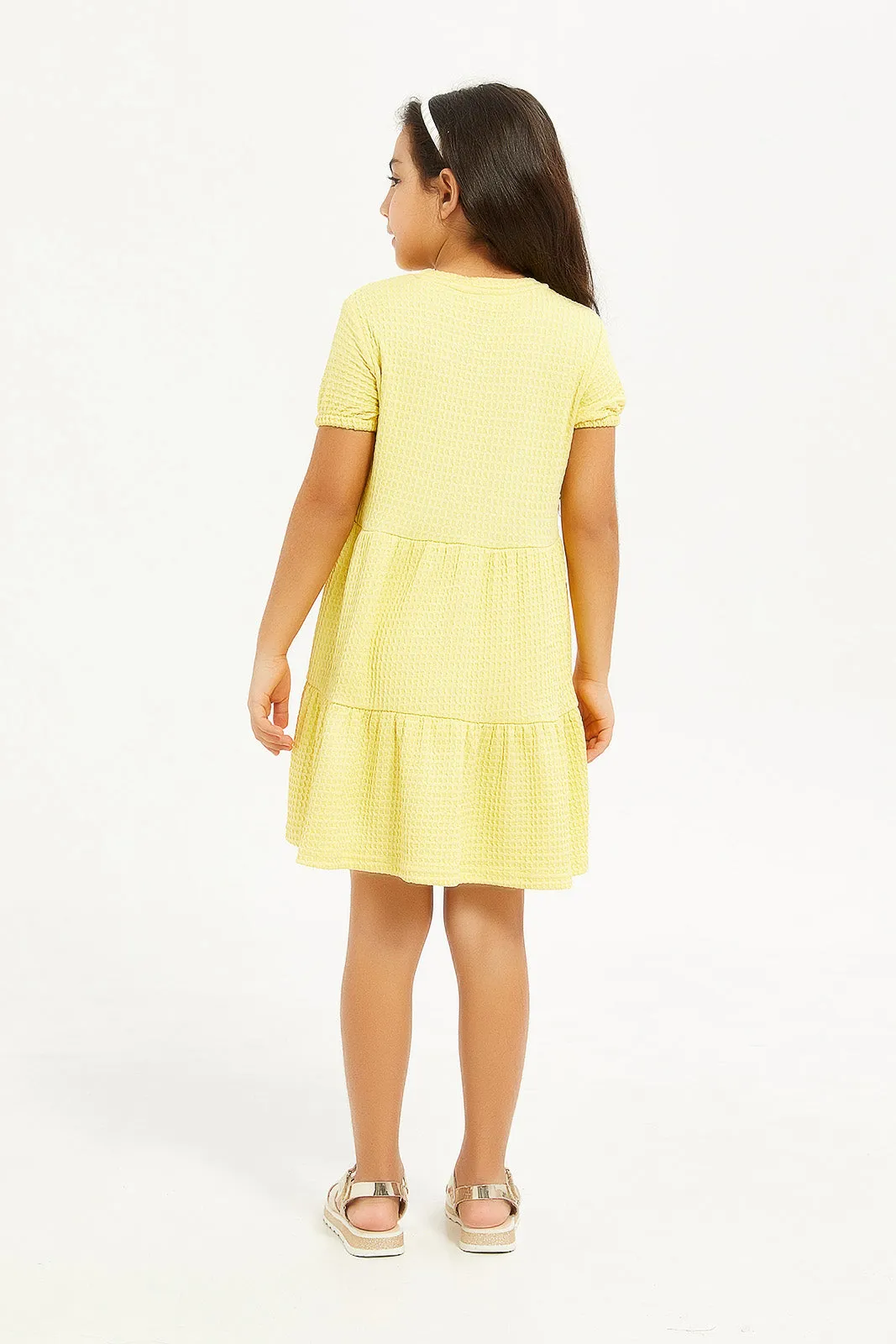 Girls Yellow Textured Knit Dress