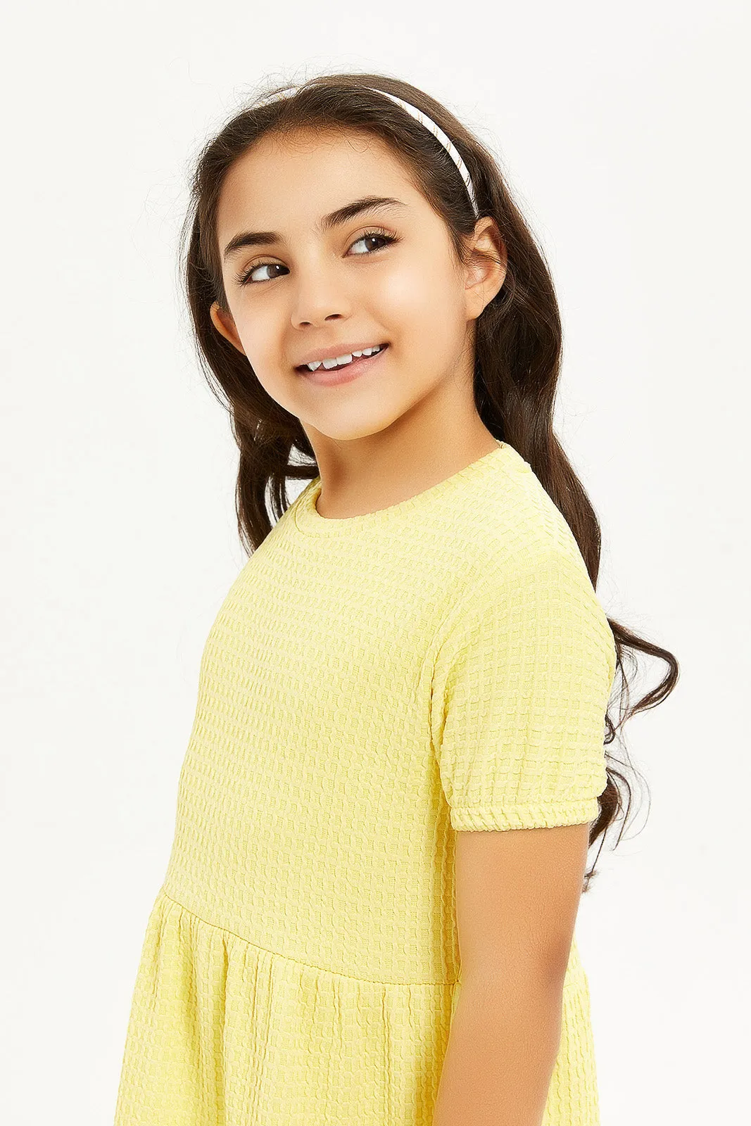 Girls Yellow Textured Knit Dress