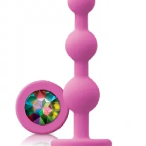 Glams Ripple Rainbow Gem Anal Beads - Pink