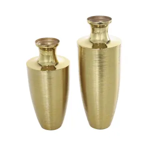 Gold Aluminum Brushed Textured Vase Set of 2