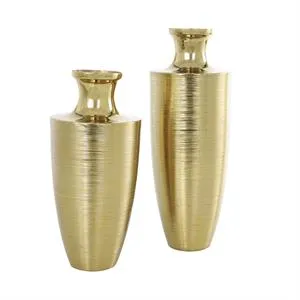 Gold Aluminum Brushed Textured Vase Set of 2