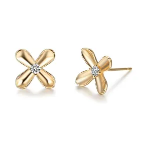 Gold Color Floral Design Earrings- Stainless Steel Stud Earrings- Cubic Zirconia Stone Stud Earring- Party Accessories for Women