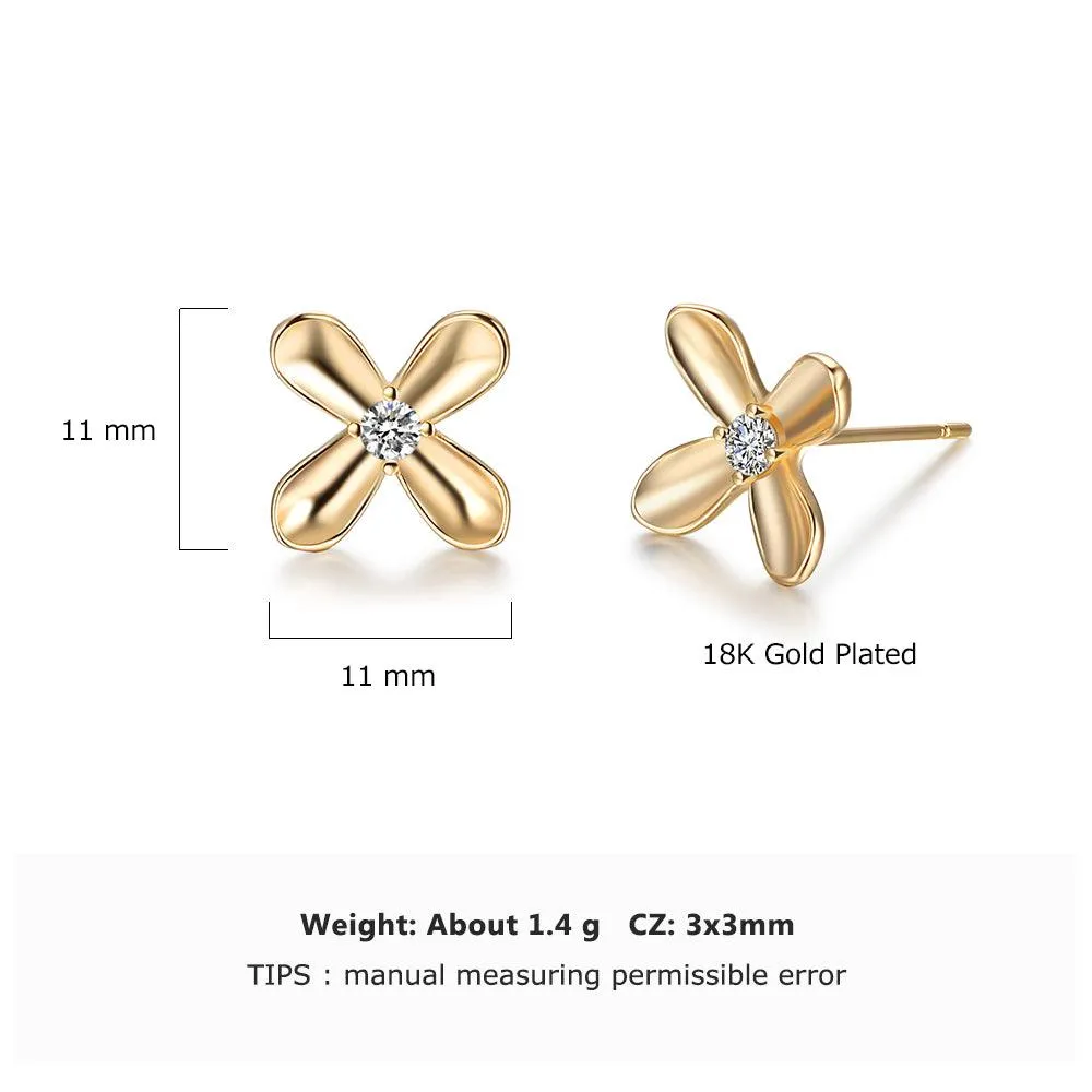 Gold Color Floral Design Earrings- Stainless Steel Stud Earrings- Cubic Zirconia Stone Stud Earring- Party Accessories for Women