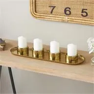 Gold Stainless Steel Metal 4 Candle Candelabra with Attached Tray