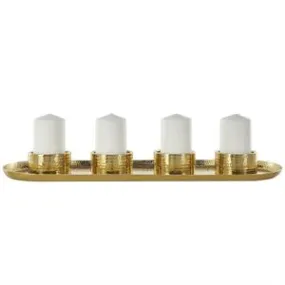 Gold Stainless Steel Metal 4 Candle Candelabra with Attached Tray