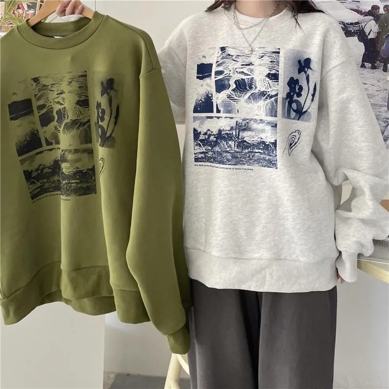 Gray Green Monochrome Art Print Oversized Sweatshirt