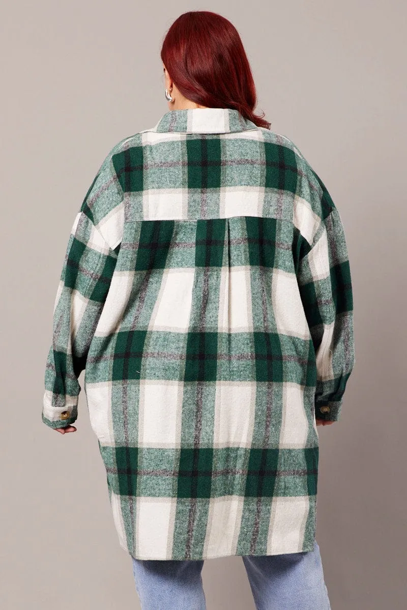 Green Check Longline Check Shacket