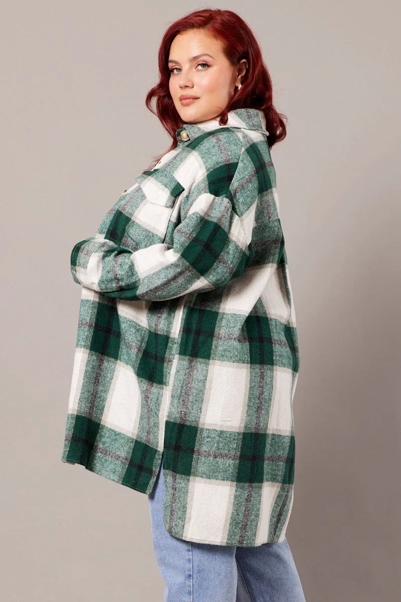 Green Check Longline Check Shacket