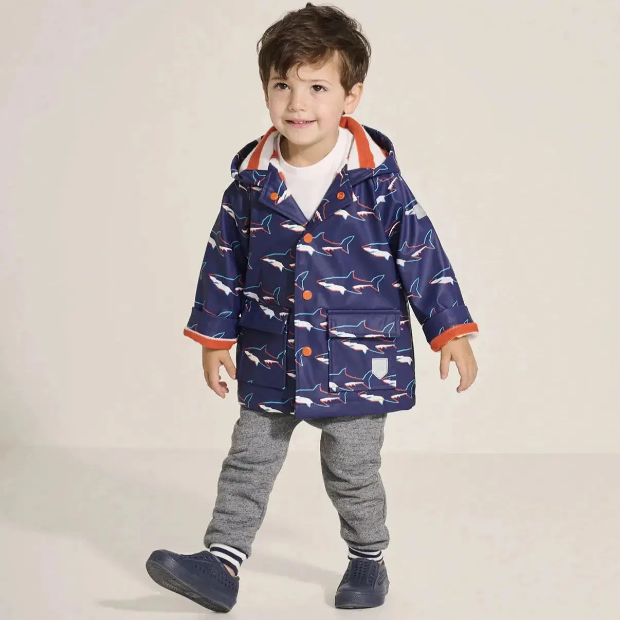 Hatley - Button-Up Rain Jacket - Color Change Sharks