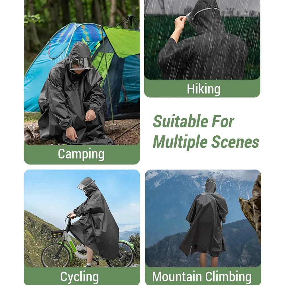 Hooded Waterproof Rain Coat Lightweight Reusable Rain Poncho with High-definition Transparent Brim for Hiking Camping Fishing