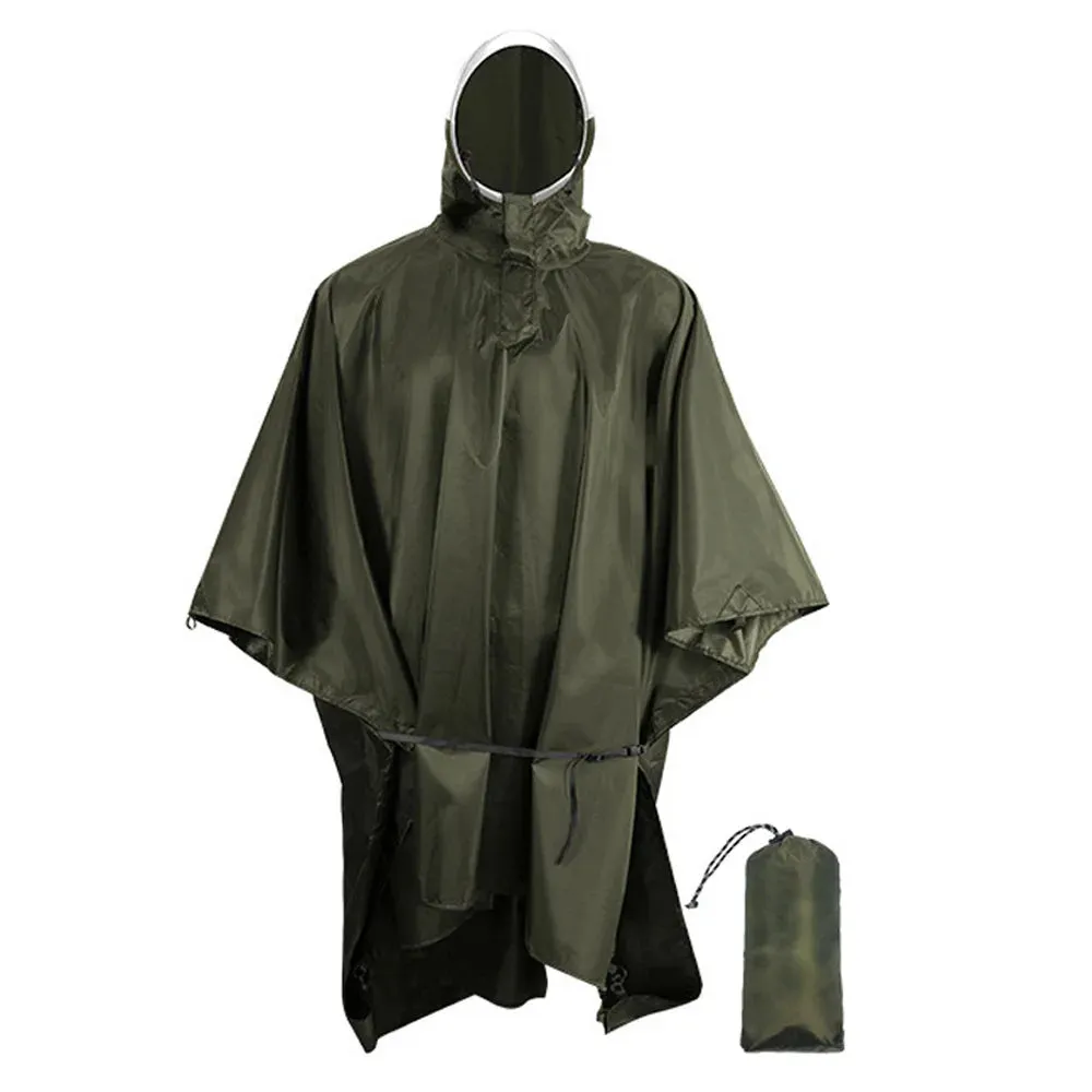 Hooded Waterproof Rain Coat Lightweight Reusable Rain Poncho with High-definition Transparent Brim for Hiking Camping Fishing