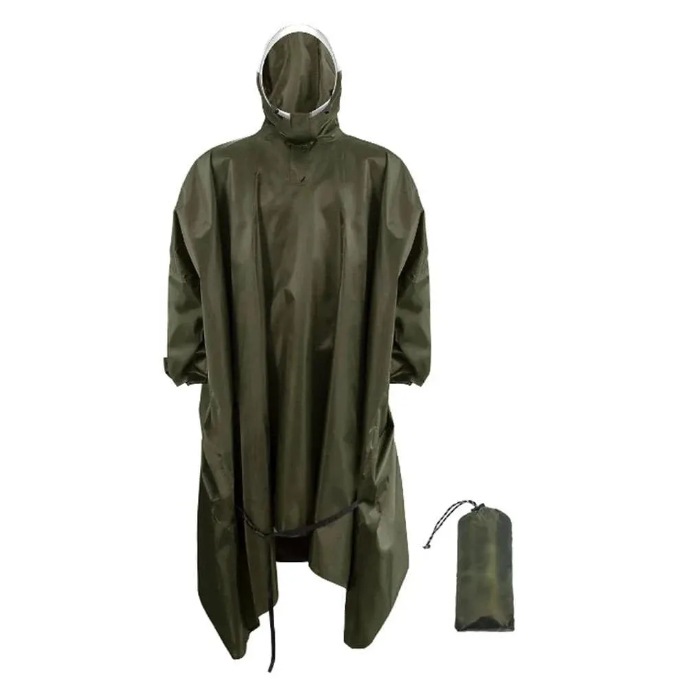 Hooded Waterproof Rain Coat Lightweight Reusable Rain Poncho with High-definition Transparent Brim for Hiking Camping Fishing