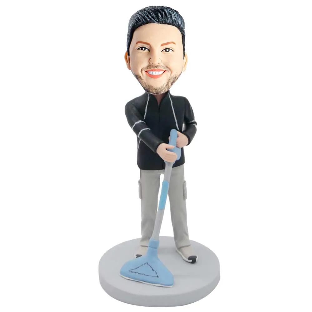 Housework Male In Black Coat Holding A Vacuum Cleaner Custom Figure Bobbleheads