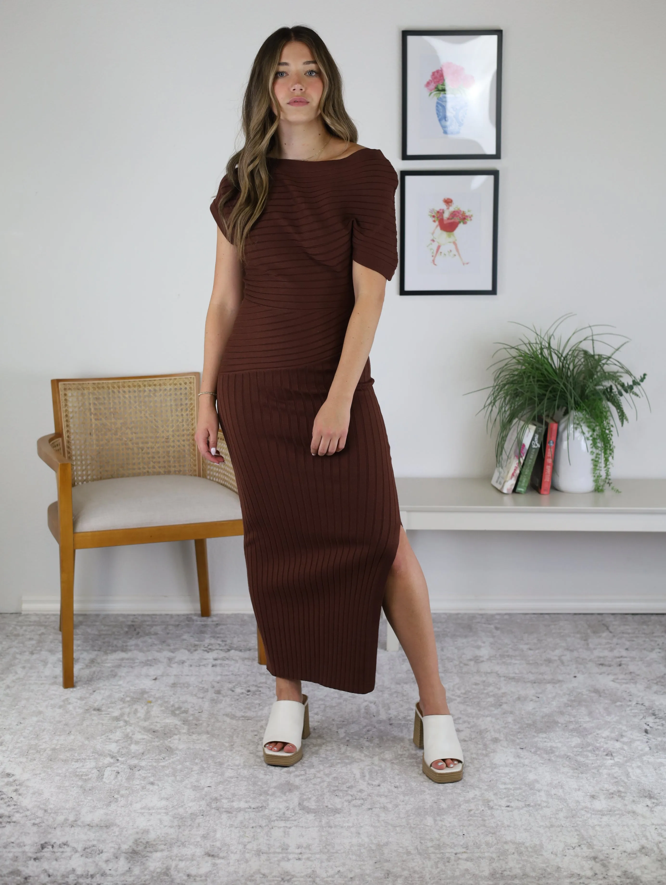 Hunter Off Shoulder Knit Midi Dress