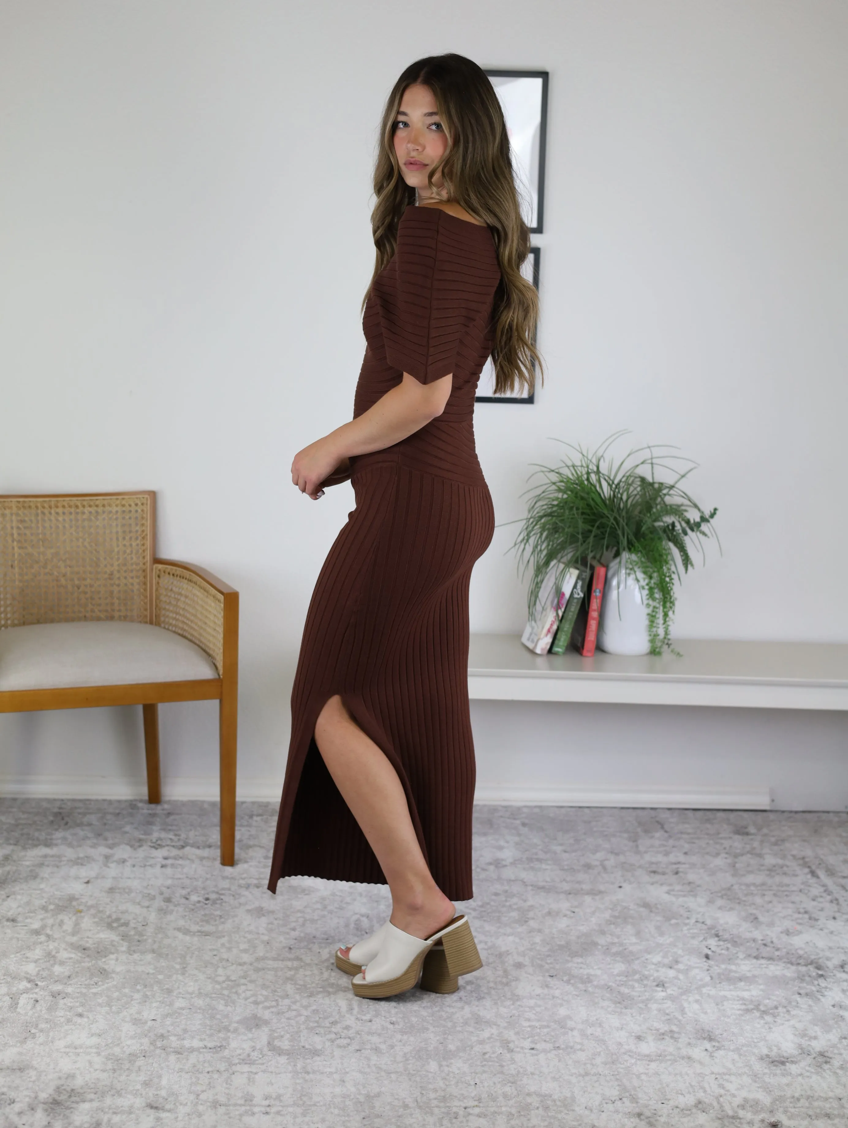 Hunter Off Shoulder Knit Midi Dress