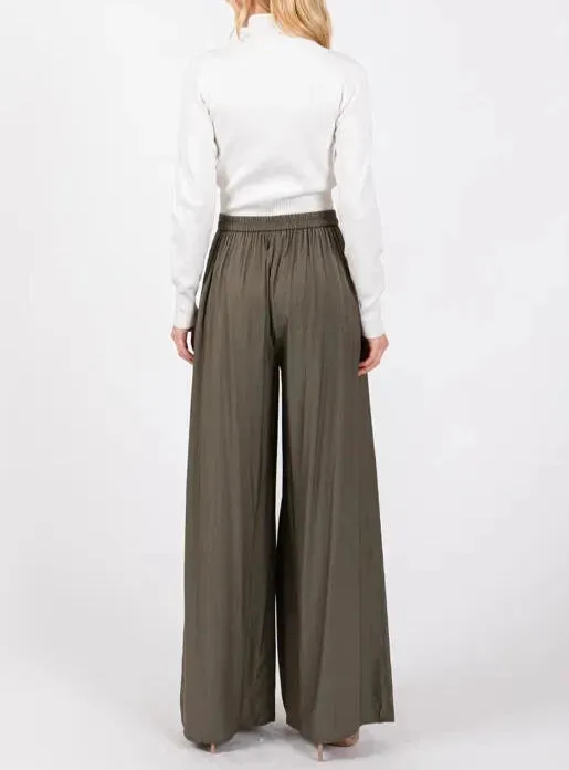 In Office Front Pleated Wide Leg Trouser Pants (Assorted Colors)