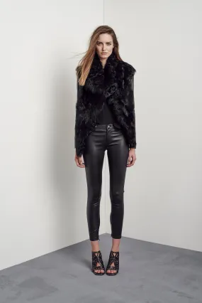 Isabella on Columbus Drape Jacket in Italian Shearling & Black Leather