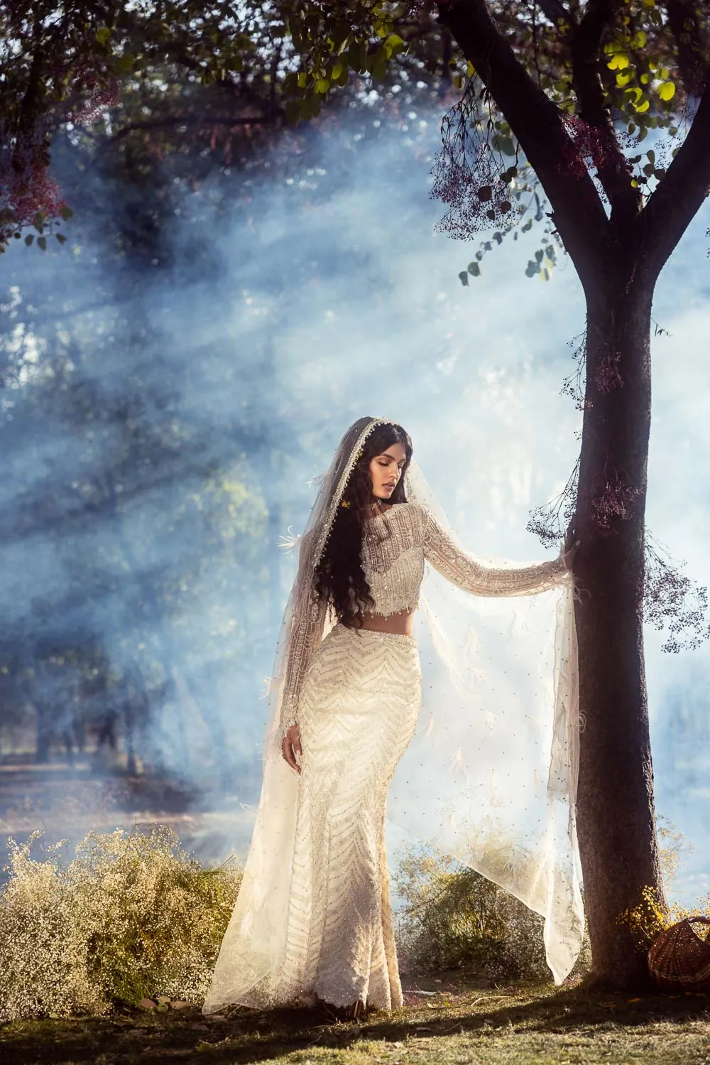 Ivory Skirt With Blouse And Veil