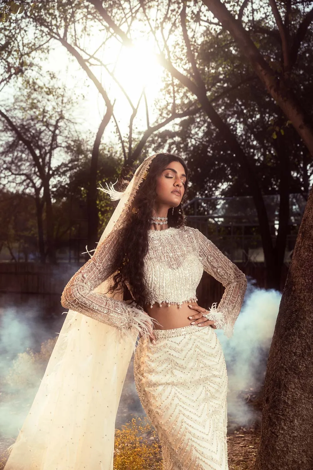 Ivory Skirt With Blouse And Veil