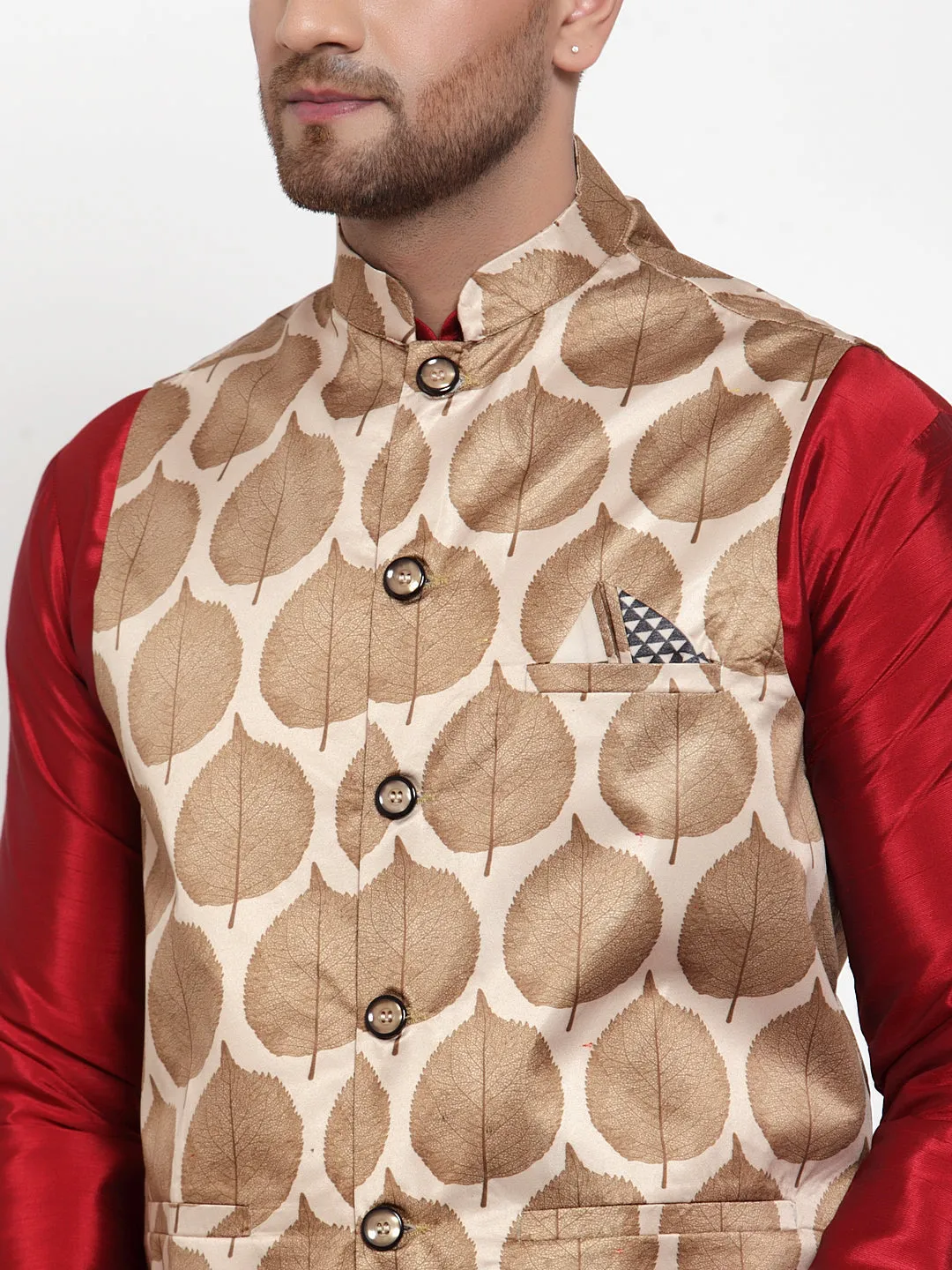 Jashvi Men's Brown Printed Nehru Jacket