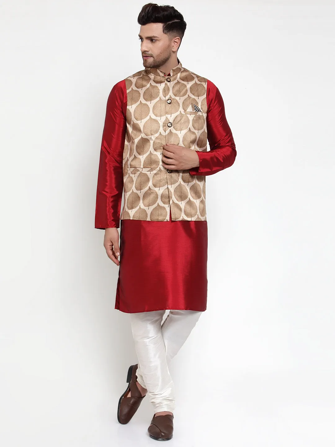 Jashvi Men's Brown Printed Nehru Jacket