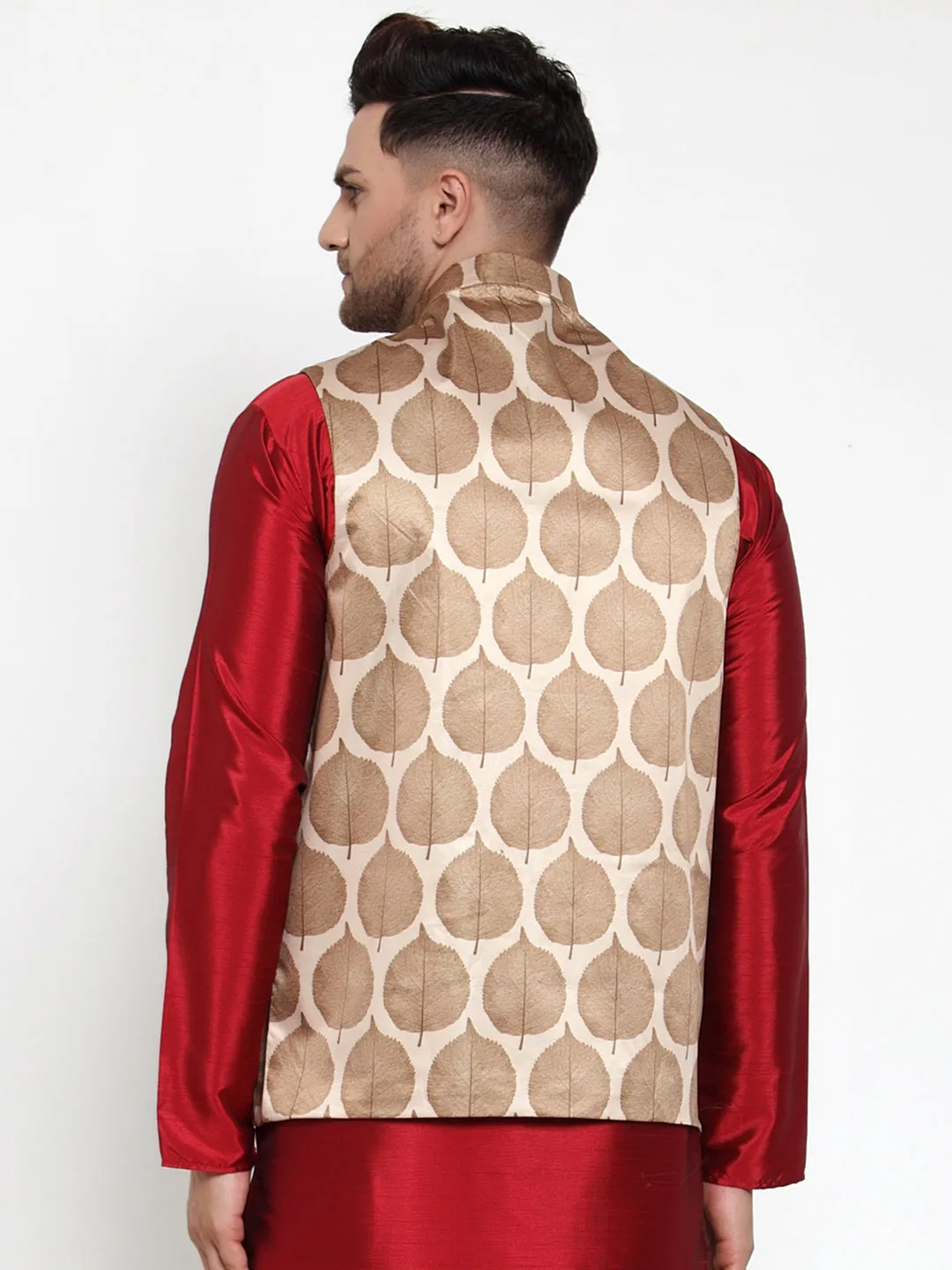 Jashvi Men's Brown Printed Nehru Jacket