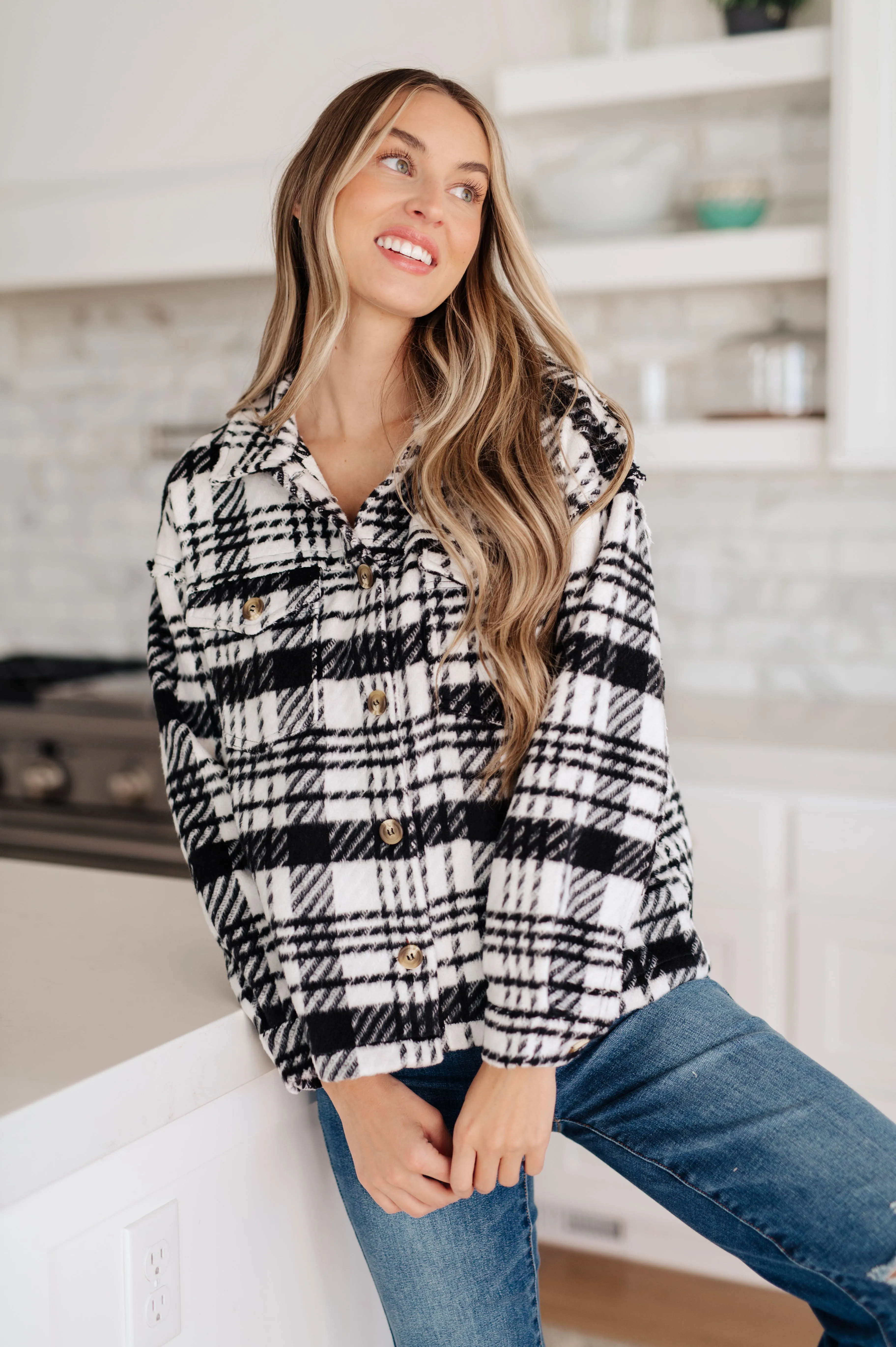 Kate Plaid Jacket in Black & White - JODIFL