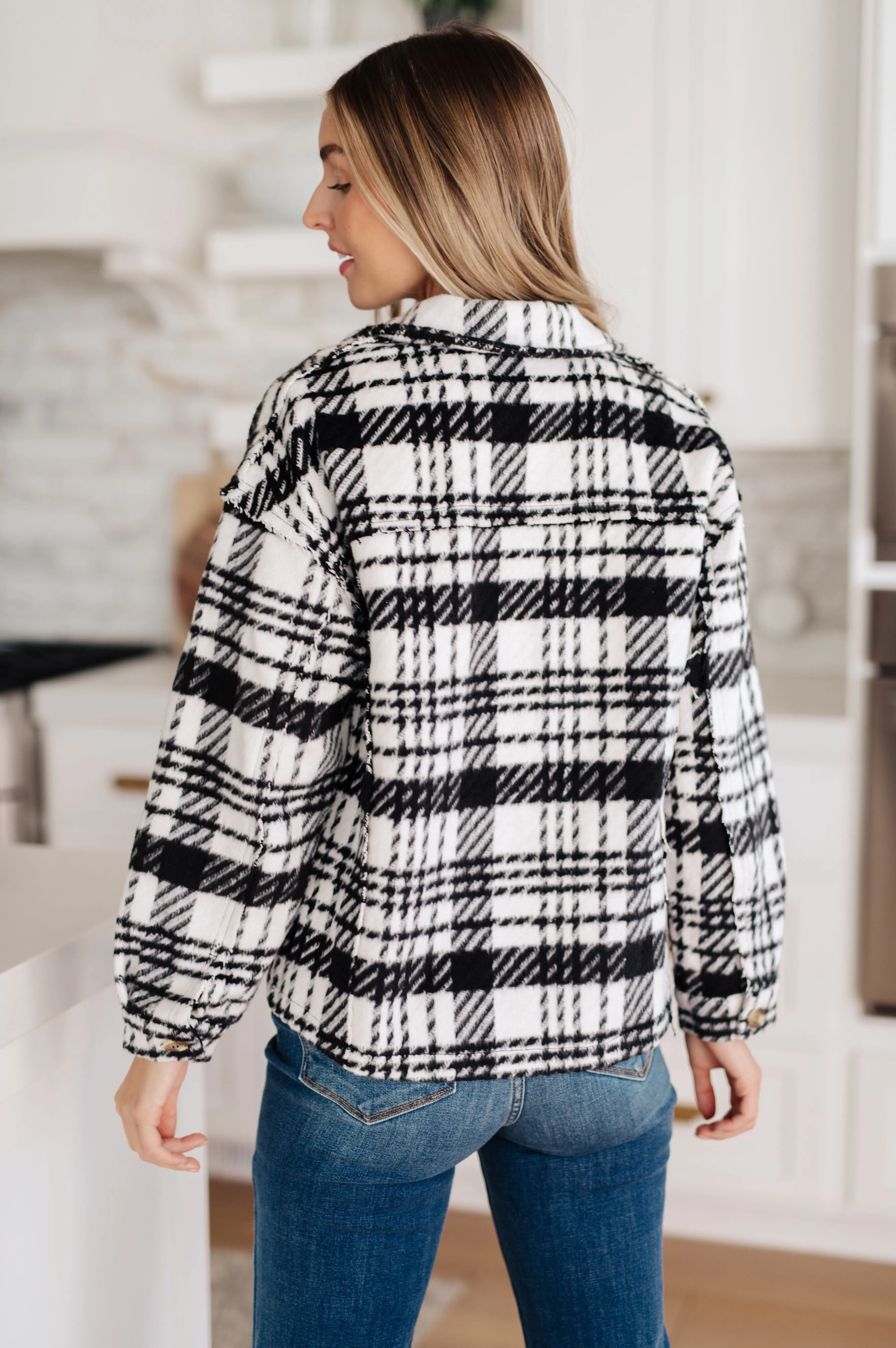 Kate Plaid Jacket in Black & White - JODIFL