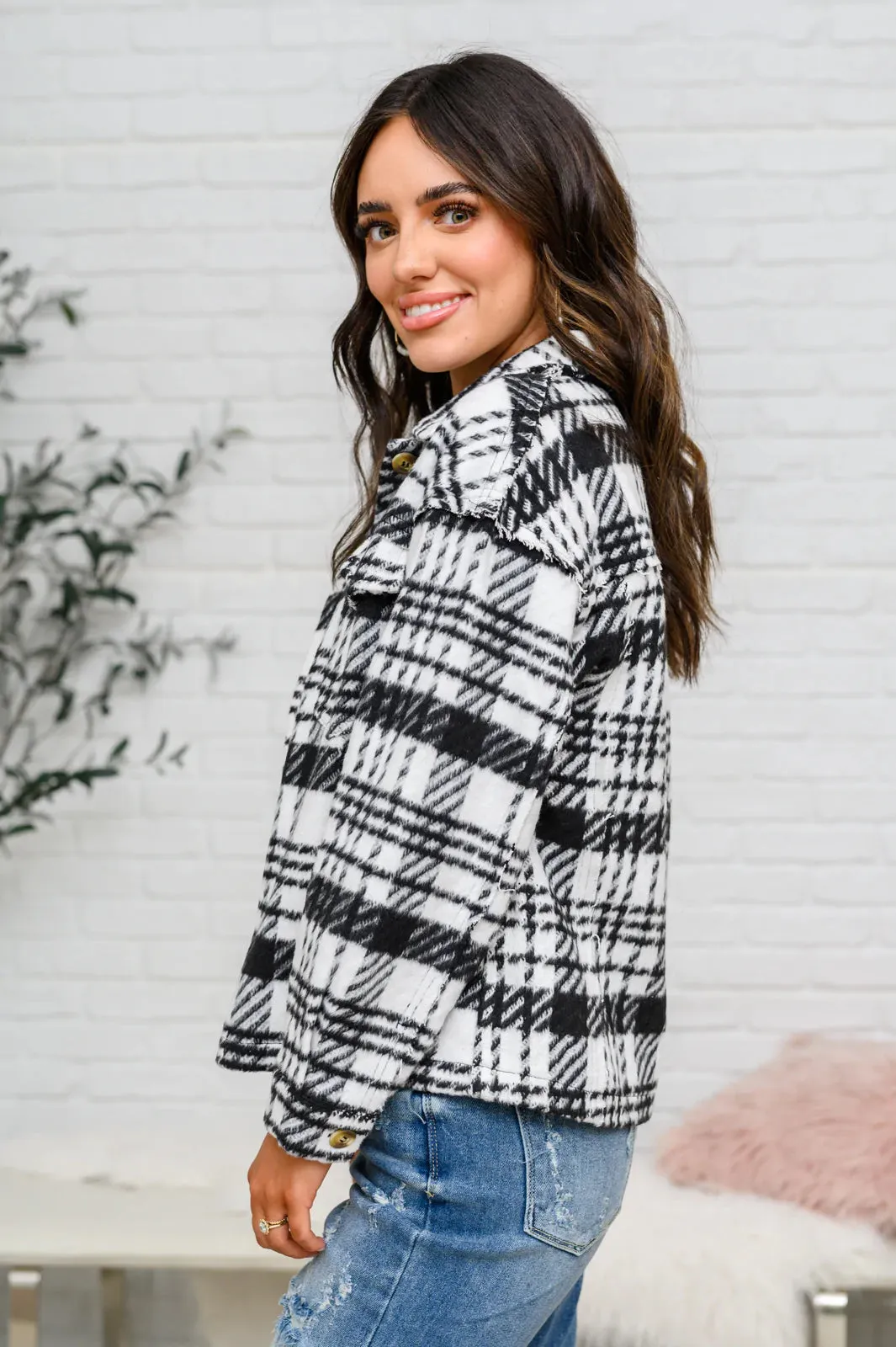 Kate Plaid Jacket in Black & White - JODIFL