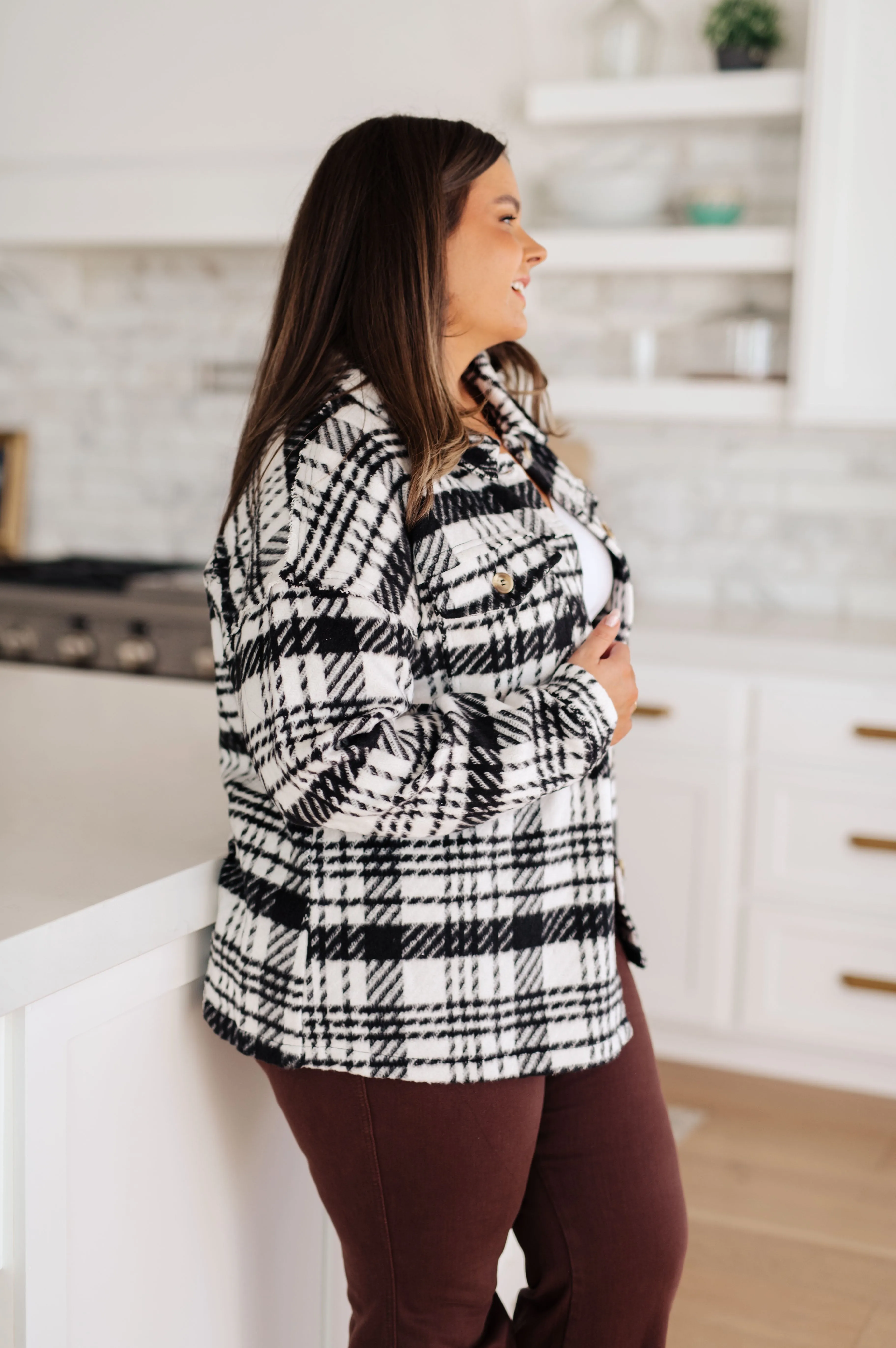 Kate Plaid Jacket in Black & White - JODIFL