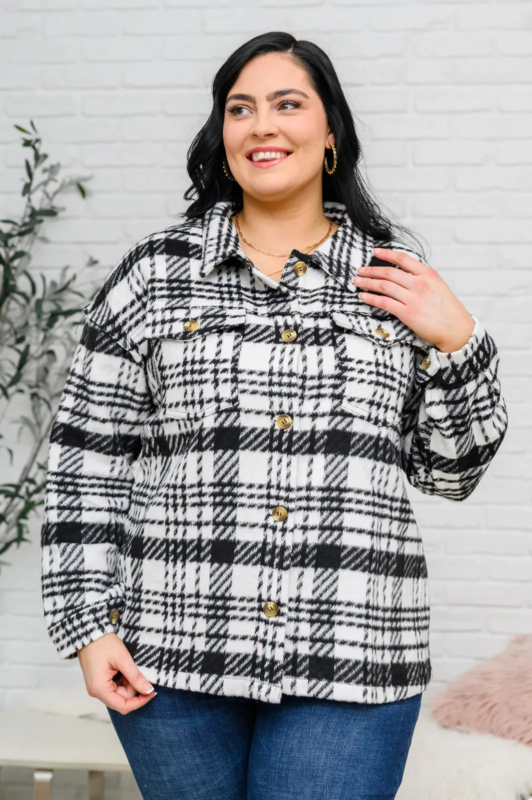 Kate Plaid Jacket in Black & White - JODIFL