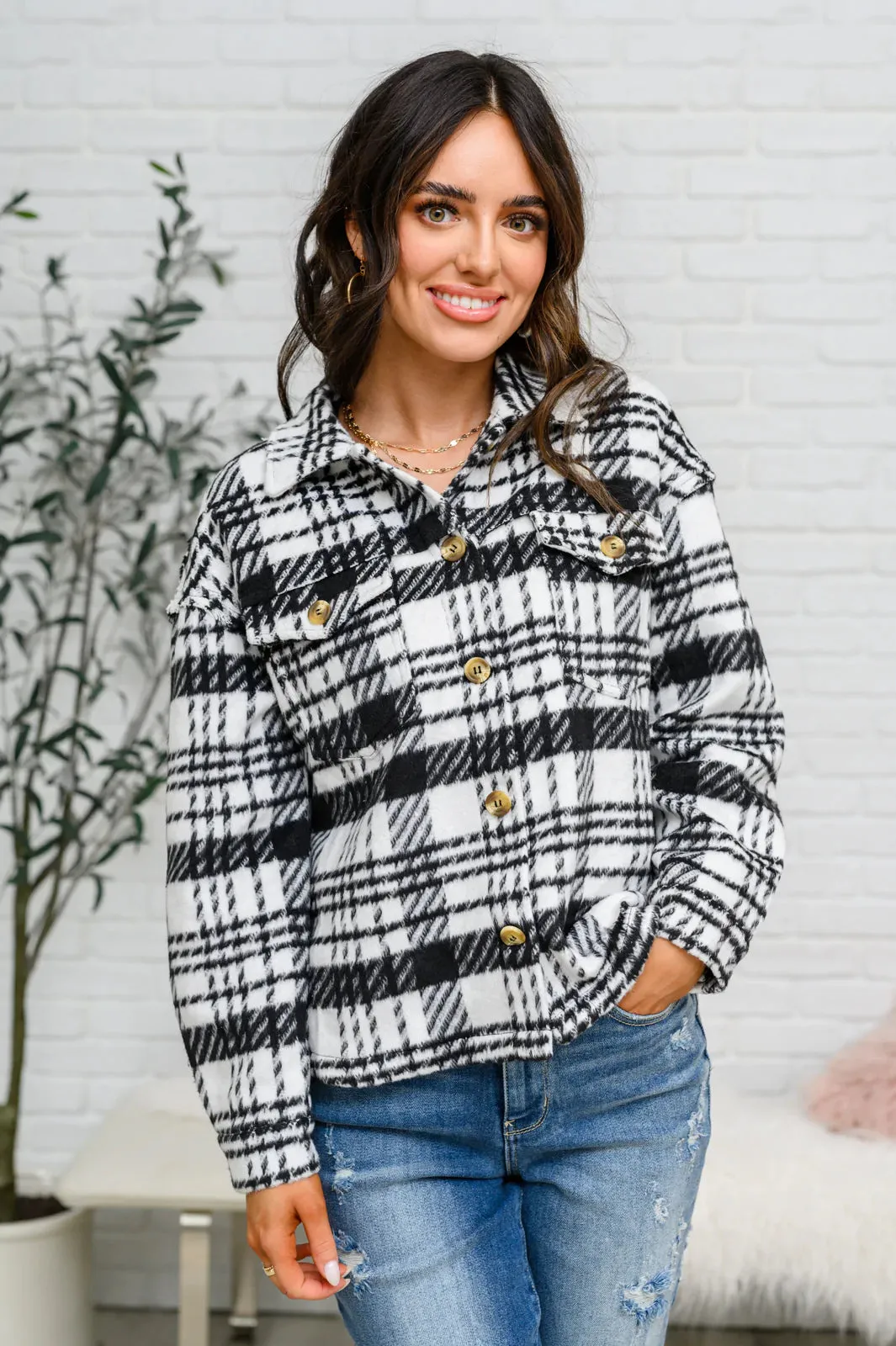 Kate Plaid Jacket in Black & White - JODIFL