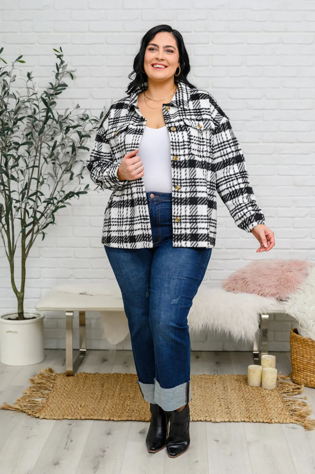 Kate Plaid Jacket in Black & White - JODIFL